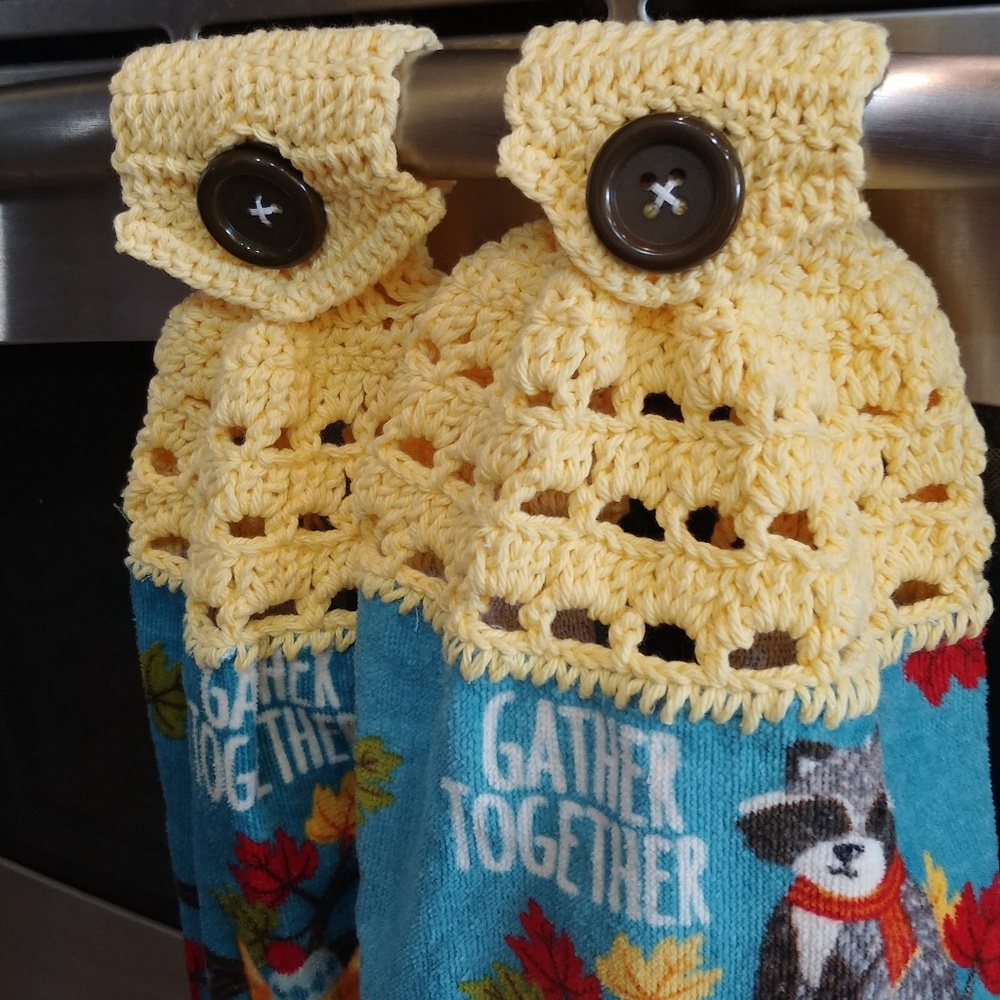 Pair of Crochet topped dish towels